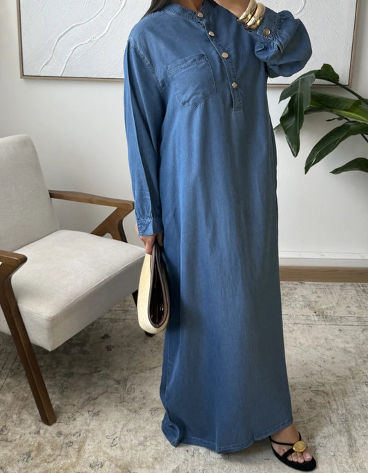 Robe longue jean avec ceinture